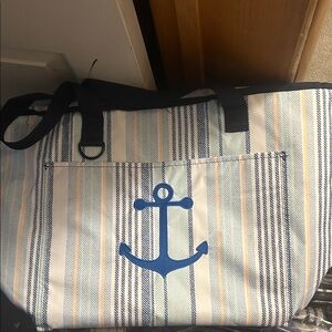 Thirty-One Striped Insulated Tote with Blue Anchor
